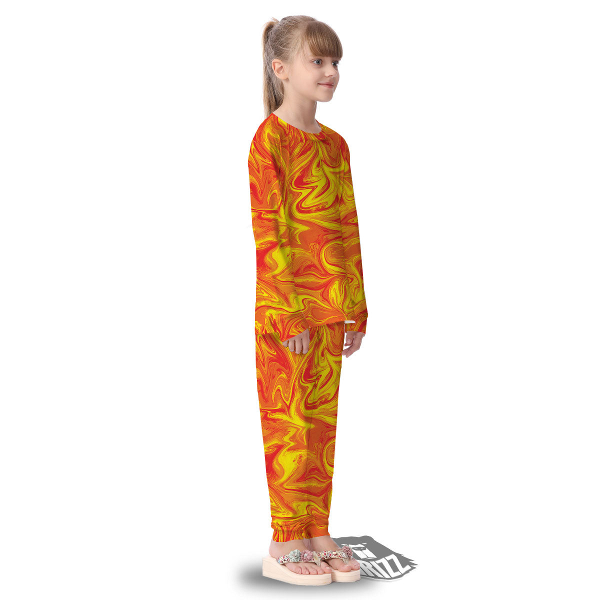 Liquid Psychedelic Trippy Orange Print Kid's Pajamas-grizzshop