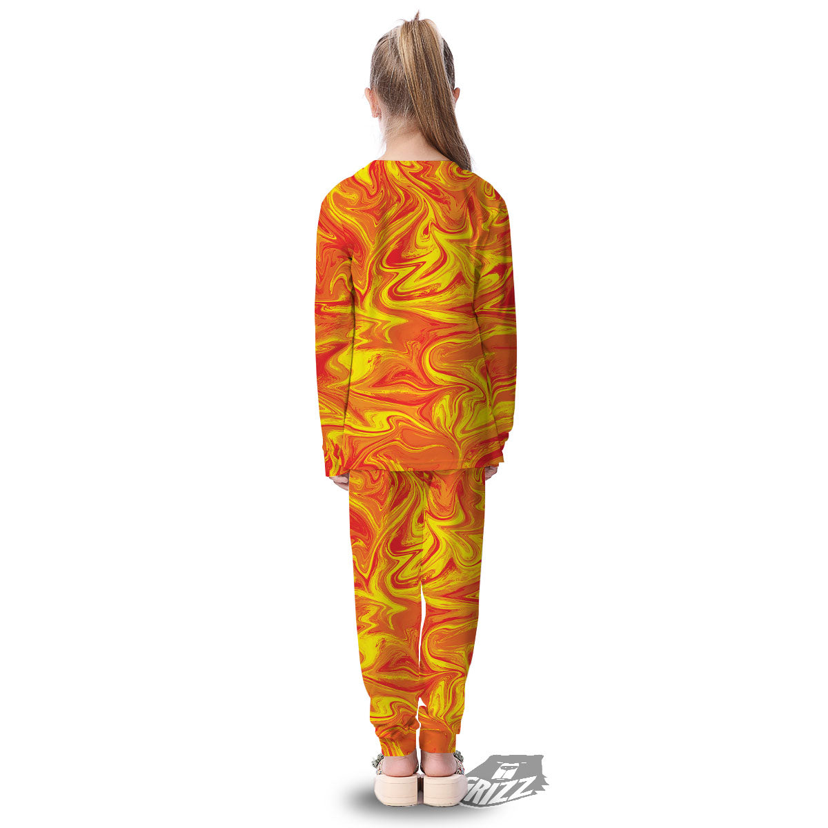 Liquid Psychedelic Trippy Orange Print Kid's Pajamas-grizzshop