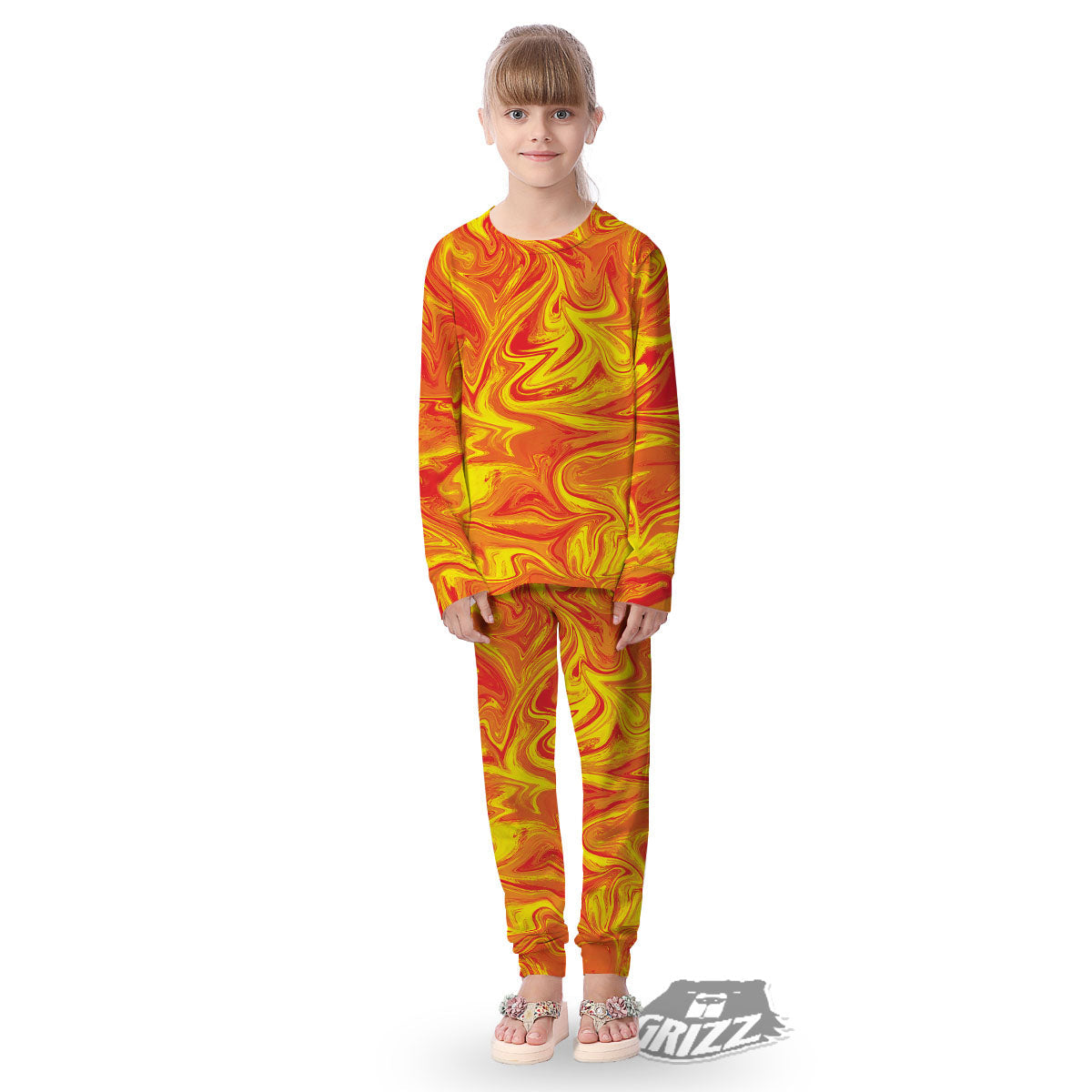 Liquid Psychedelic Trippy Orange Print Kid's Pajamas-grizzshop