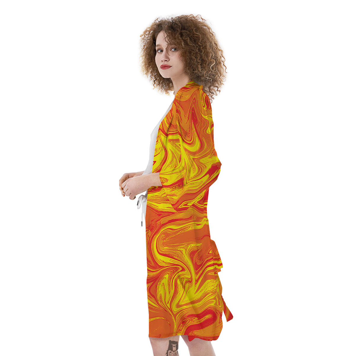 Liquid Psychedelic Trippy Orange Print Kimono-grizzshop