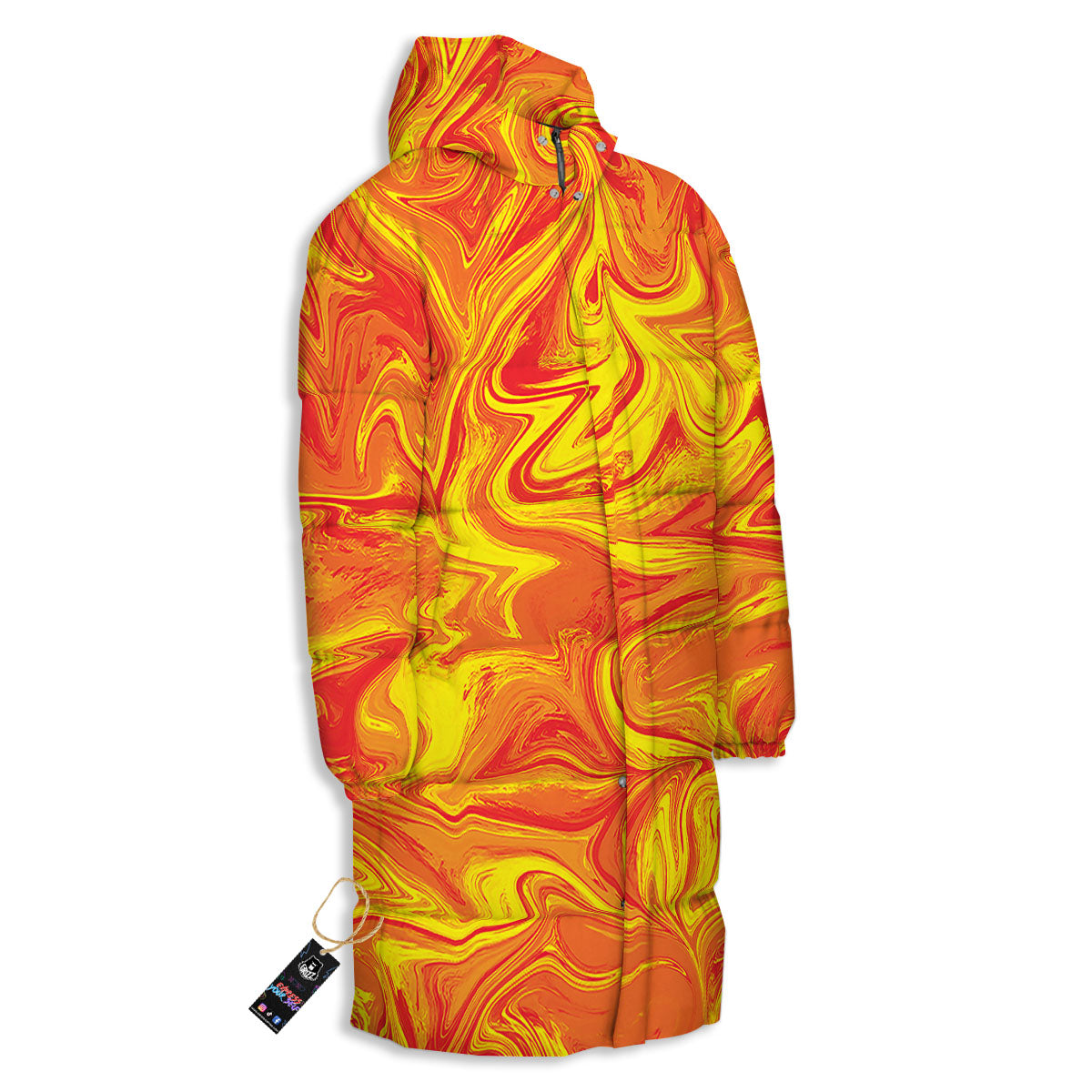 Liquid Psychedelic Trippy Orange Print Long Down Jacket-grizzshop