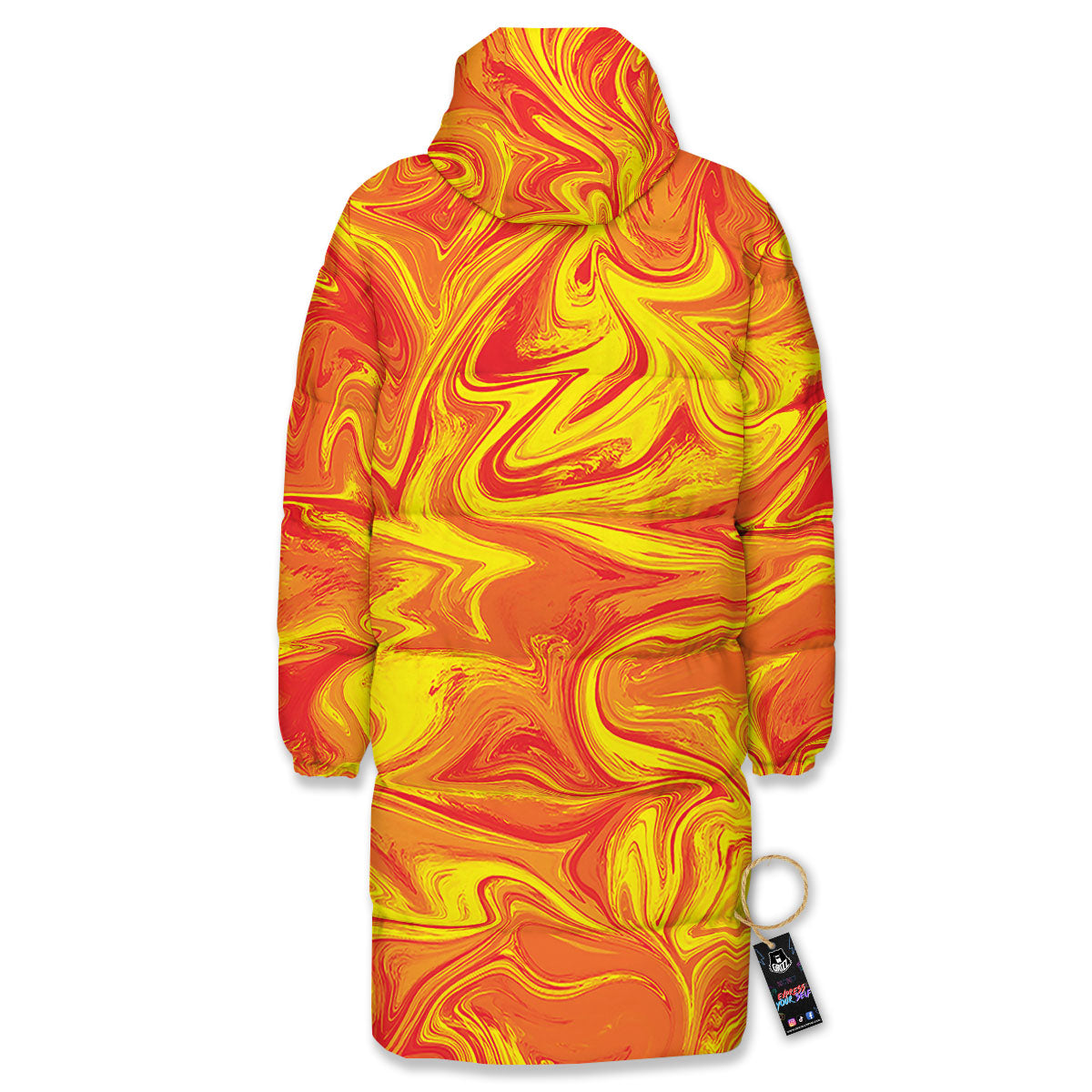 Liquid Psychedelic Trippy Orange Print Long Down Jacket-grizzshop