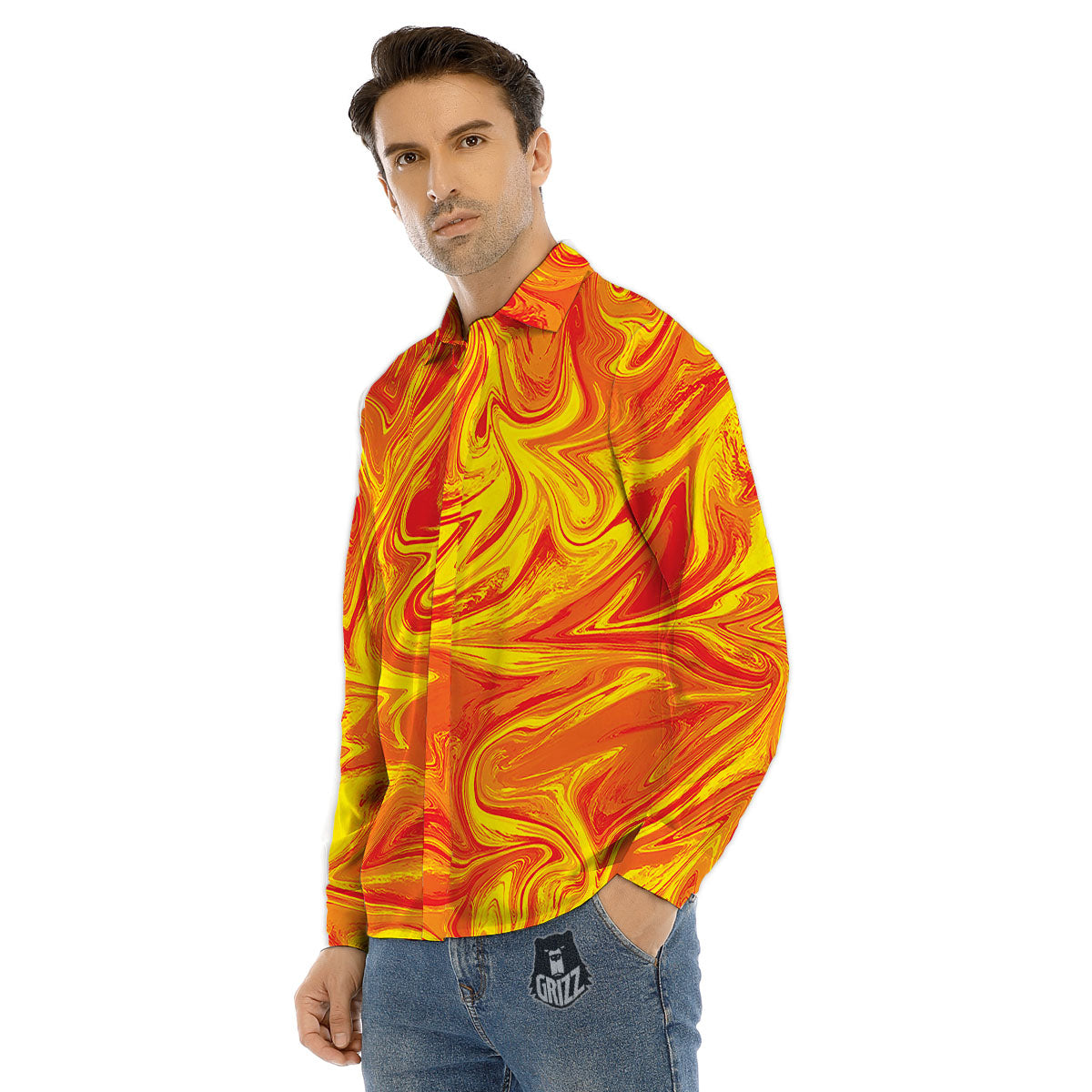 Liquid Psychedelic Trippy Orange Print Men's Dress Shirts-grizzshop
