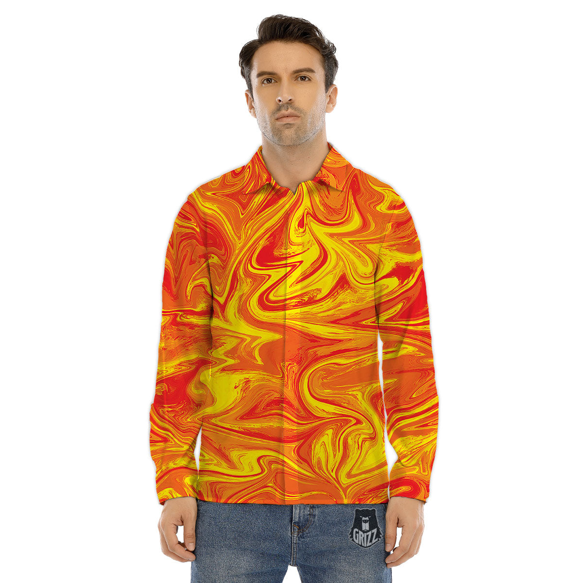 Liquid Psychedelic Trippy Orange Print Men's Dress Shirts-grizzshop