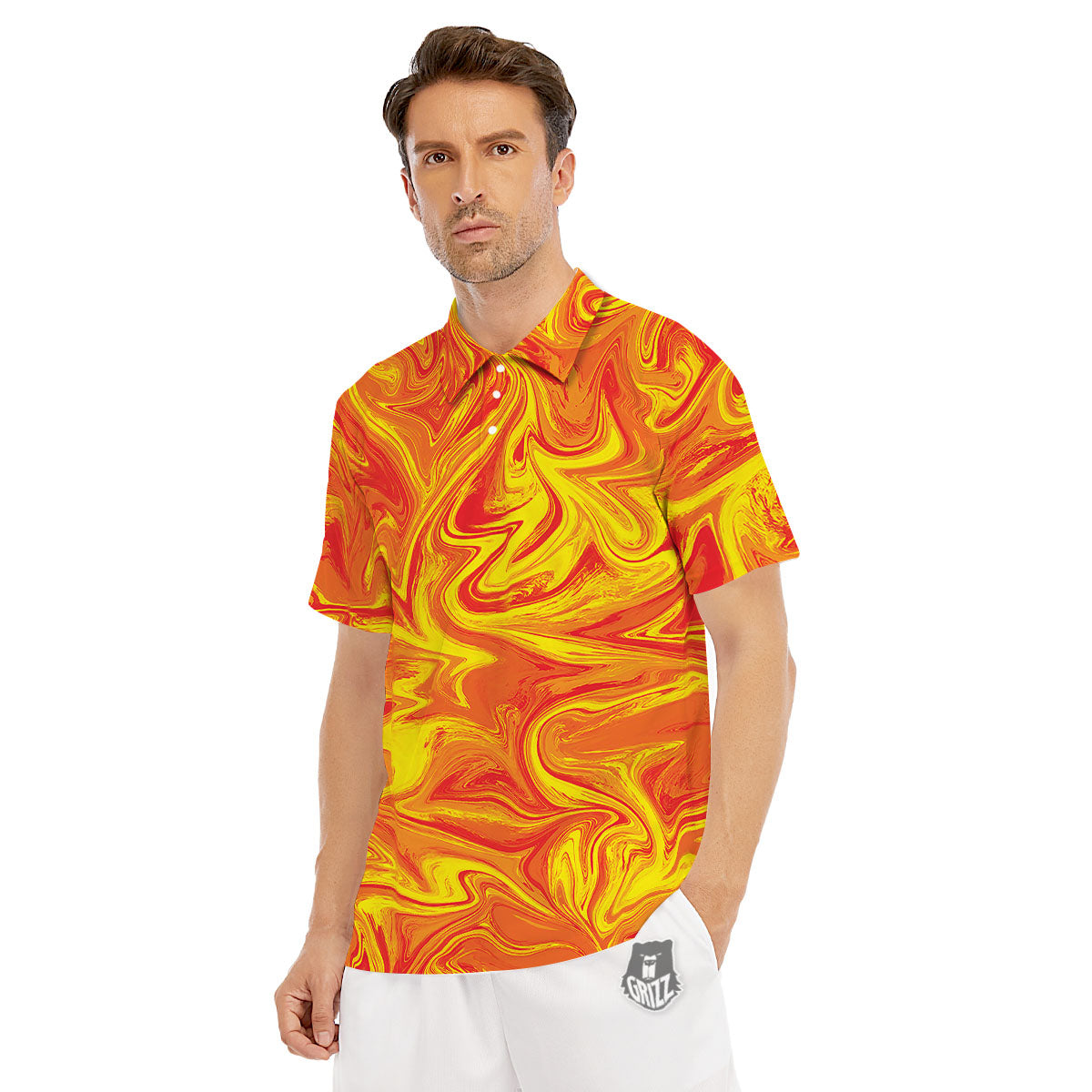 Liquid Psychedelic Trippy Orange Print Men's Golf Shirts-grizzshop