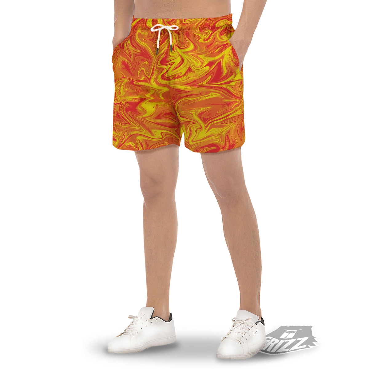 Liquid Psychedelic Trippy Orange Print Men's Gym Shorts-grizzshop