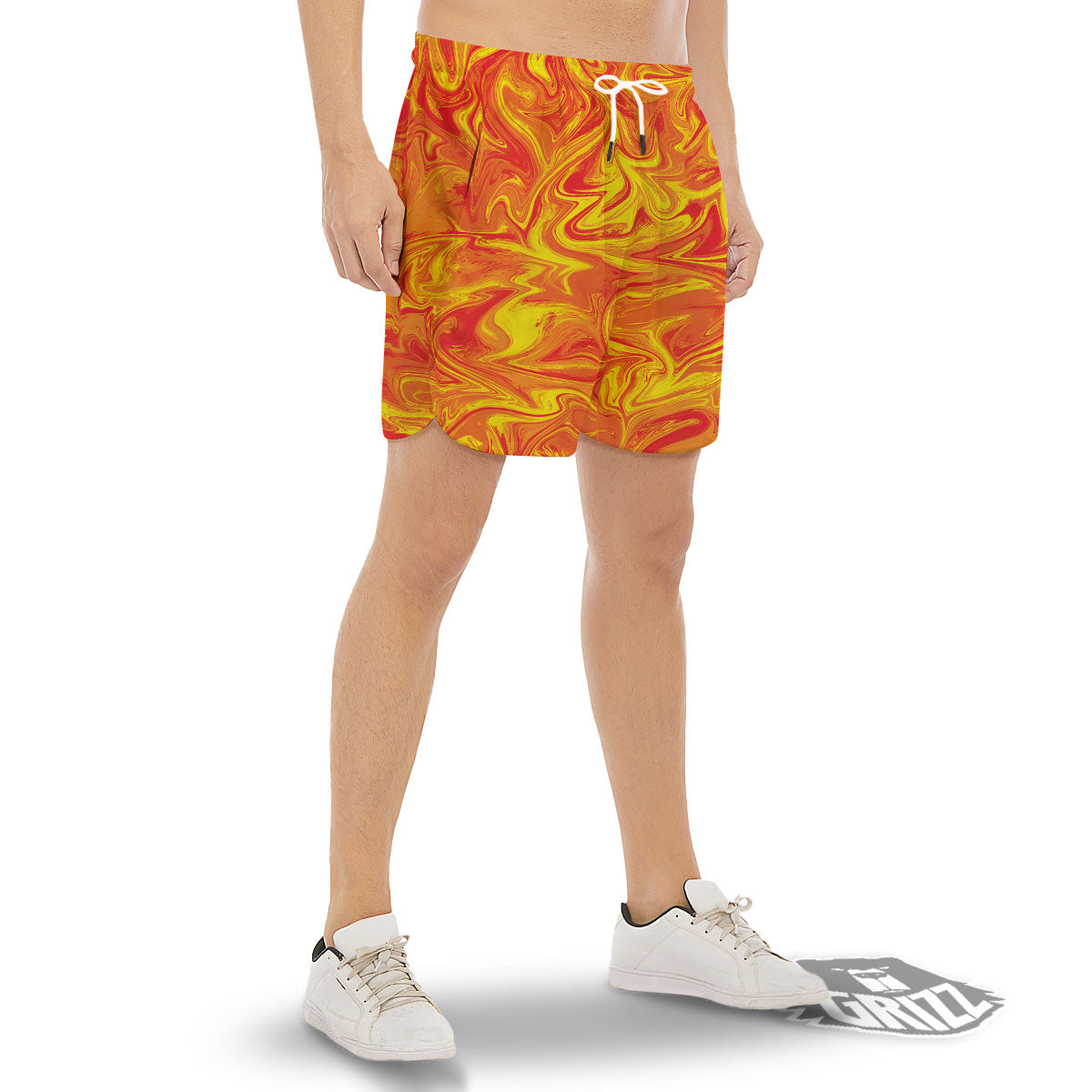 Liquid Psychedelic Trippy Orange Print Men's Gym Shorts-grizzshop