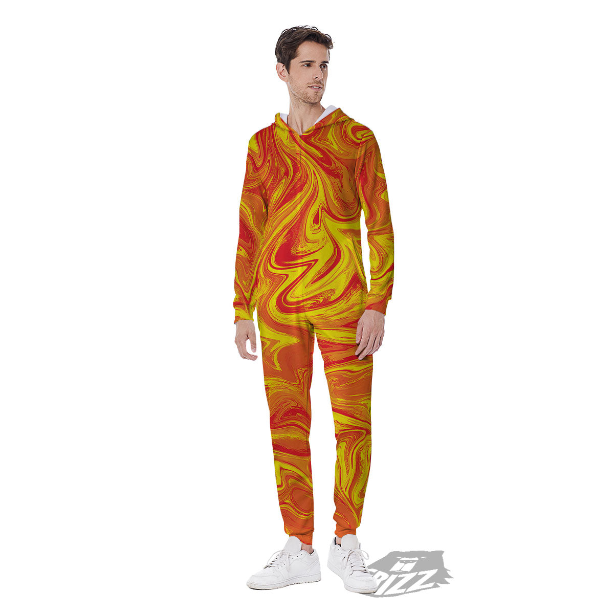 Liquid Psychedelic Trippy Orange Print Men's Jumpsuit-grizzshop