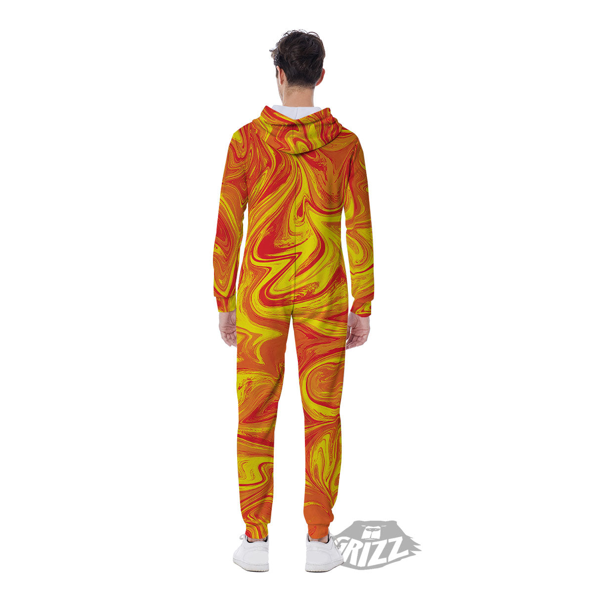 Liquid Psychedelic Trippy Orange Print Men's Jumpsuit-grizzshop