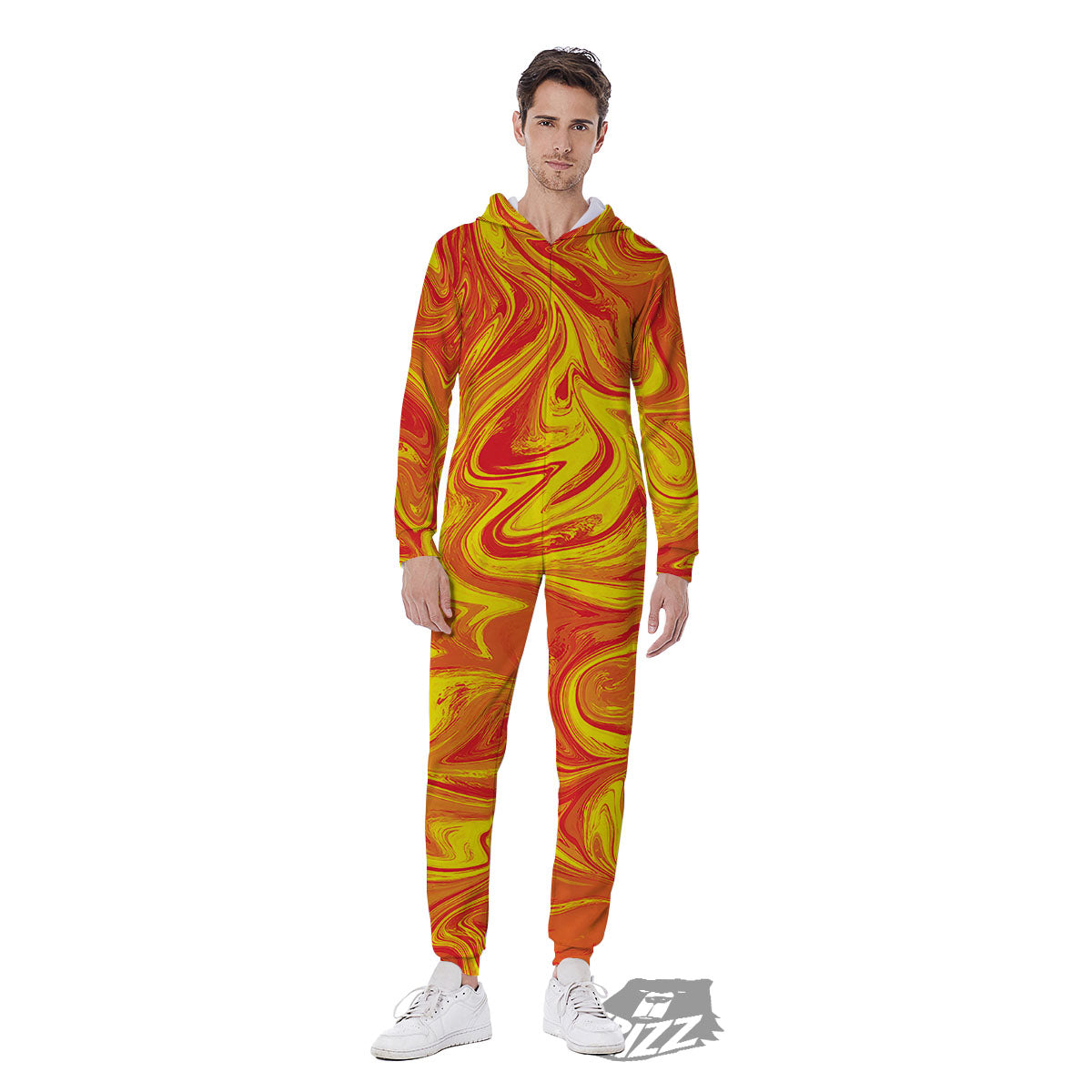 Liquid Psychedelic Trippy Orange Print Men's Jumpsuit-grizzshop