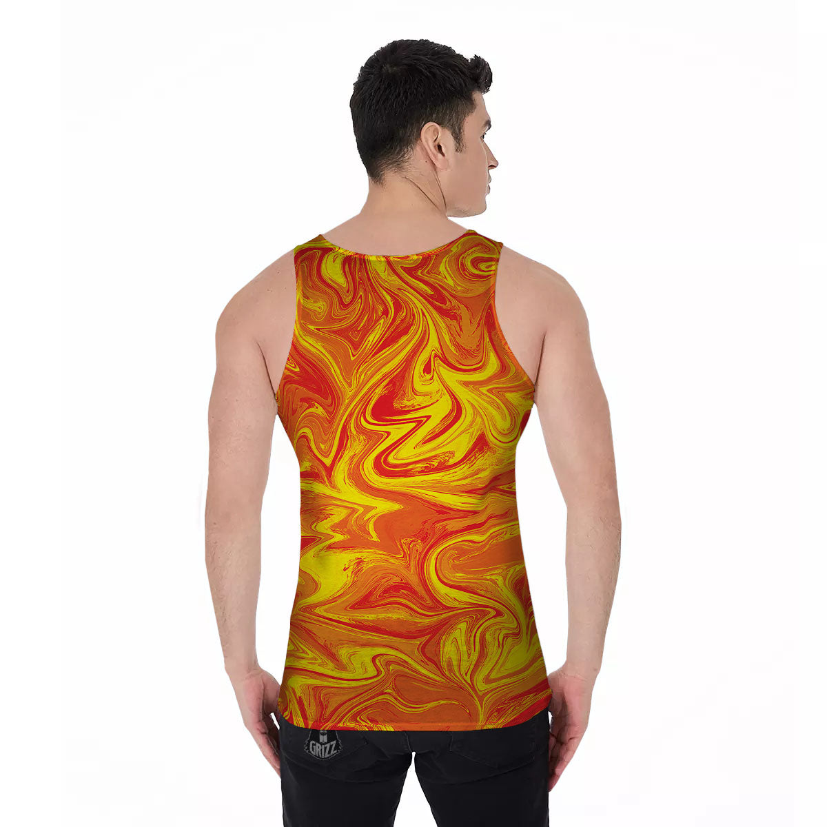 Liquid Psychedelic Trippy Orange Print Men's Tank Top-grizzshop