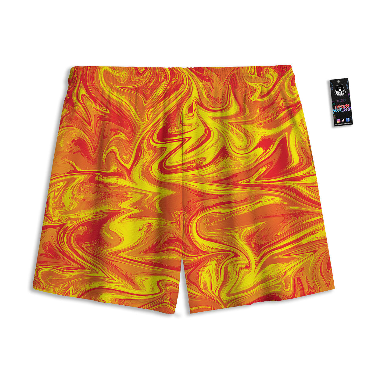 Liquid Psychedelic Trippy Orange Print Mesh Shorts