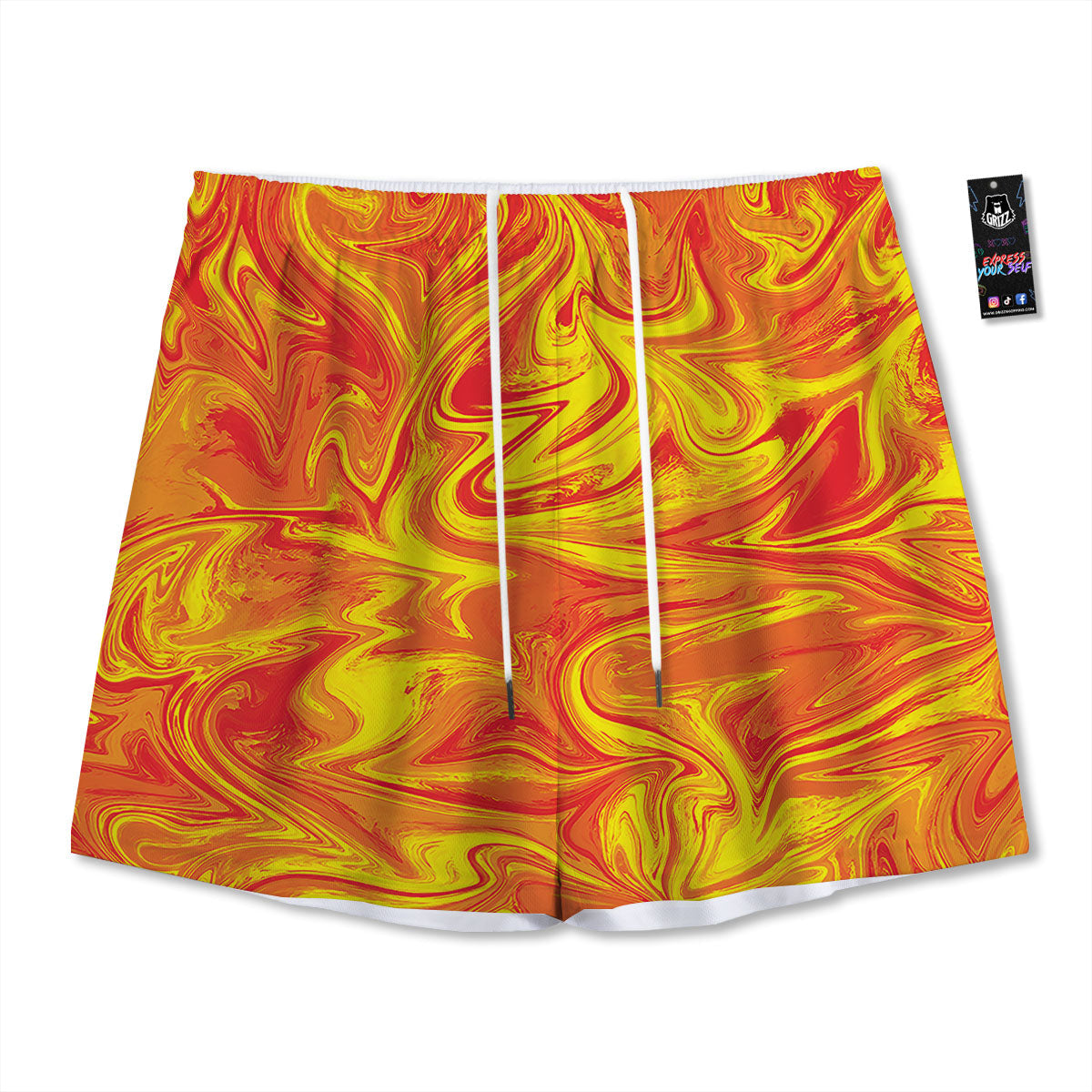 Liquid Psychedelic Trippy Orange Print Mesh Shorts
