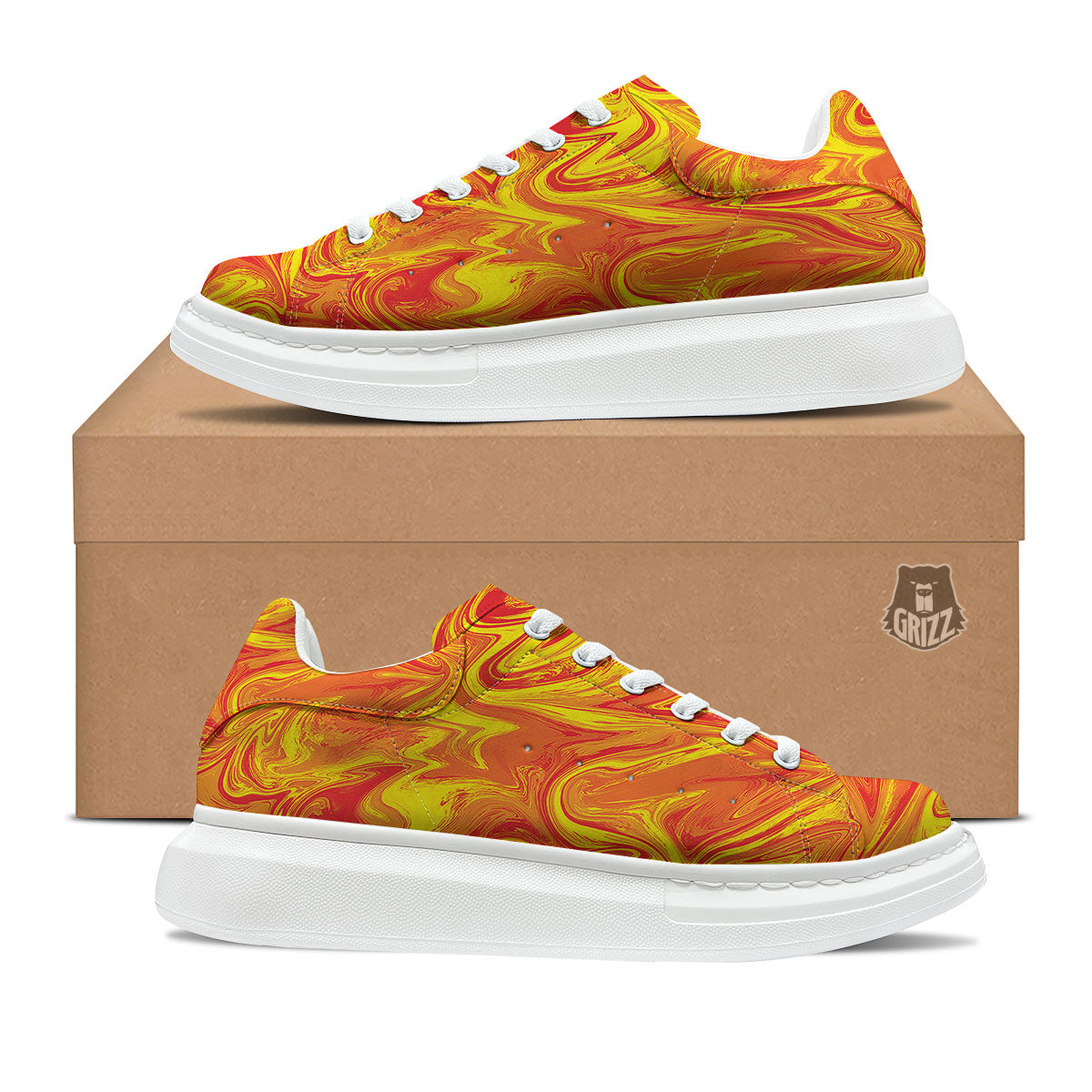 Liquid Psychedelic Trippy Orange Print Platform Shoes-grizzshop