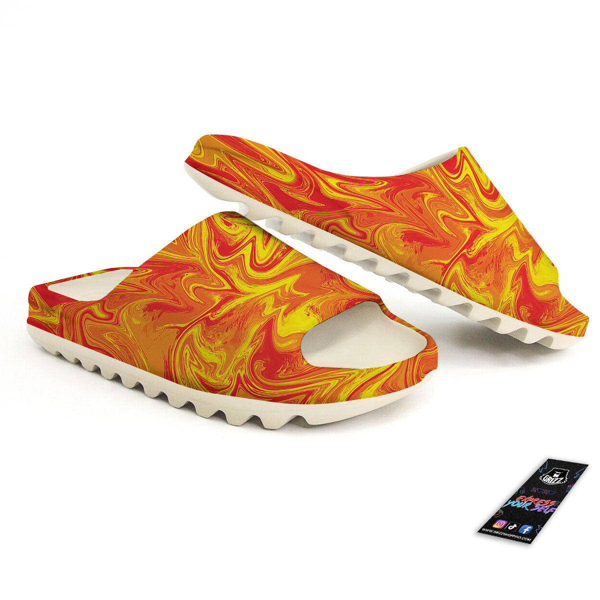 Liquid Psychedelic Trippy Orange Print Sandals-grizzshop