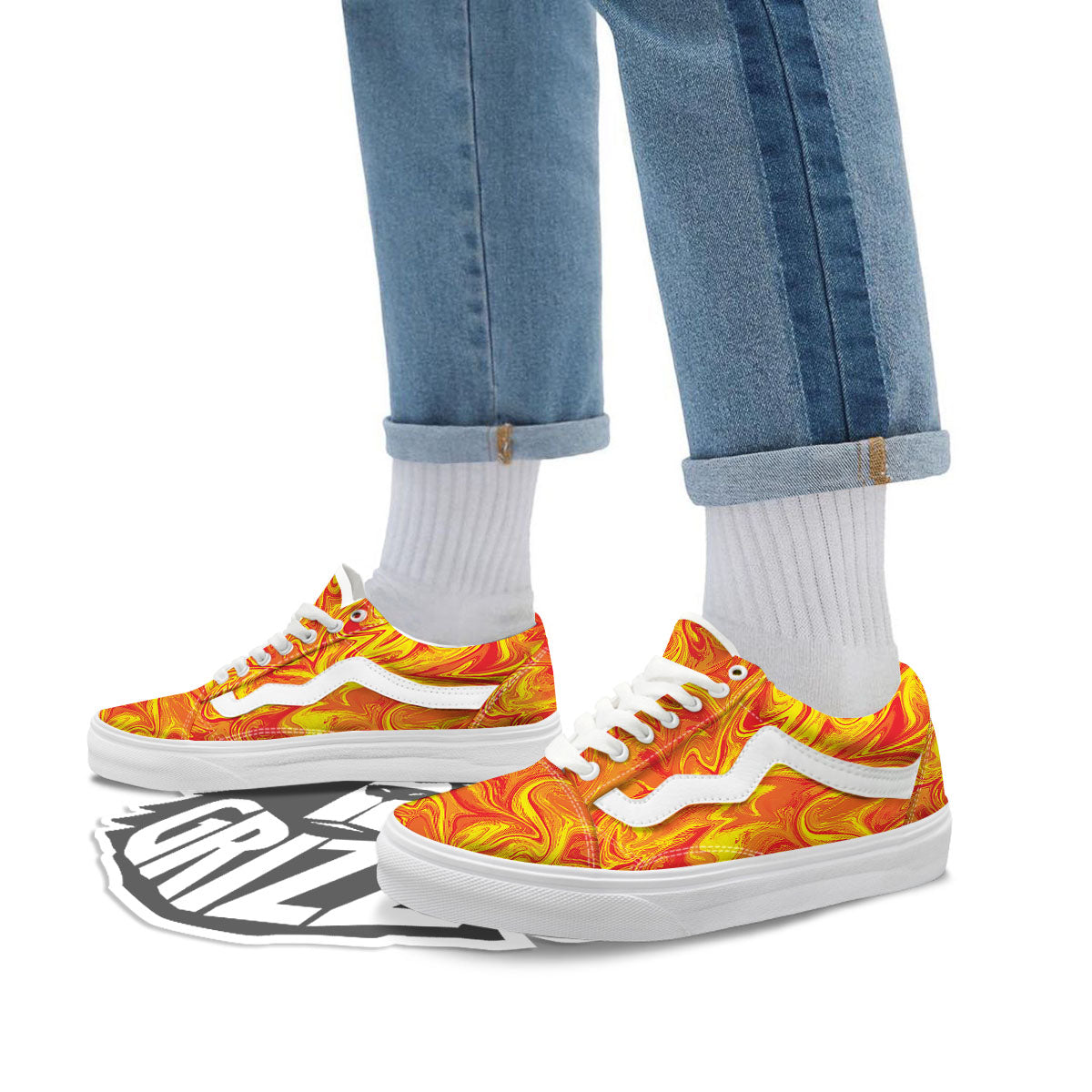 Liquid Psychedelic Trippy Orange Print Skate Shoes-grizzshop