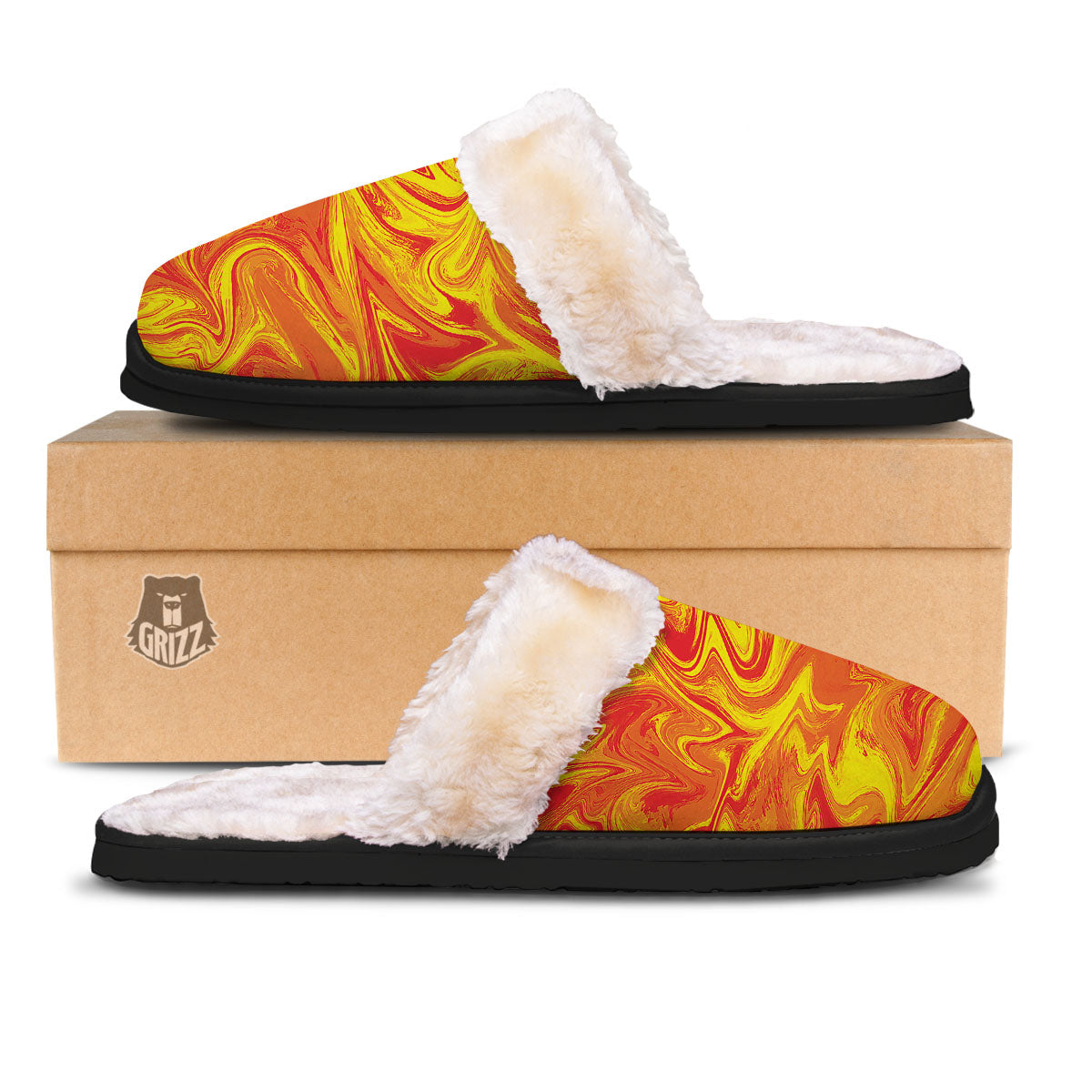 Liquid Psychedelic Trippy Orange Print Slippers-grizzshop