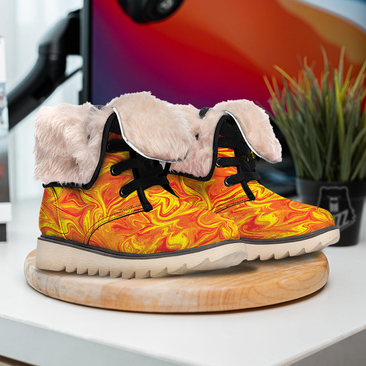 Liquid Psychedelic Trippy Orange Print Snow Boots-grizzshop