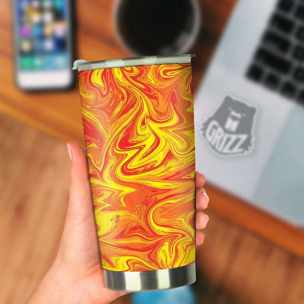 Liquid Psychedelic Trippy Orange Print Tumbler-grizzshop