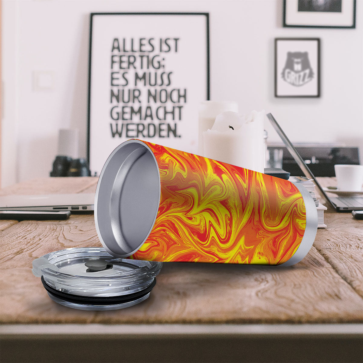 Liquid Psychedelic Trippy Orange Print Tumbler-grizzshop