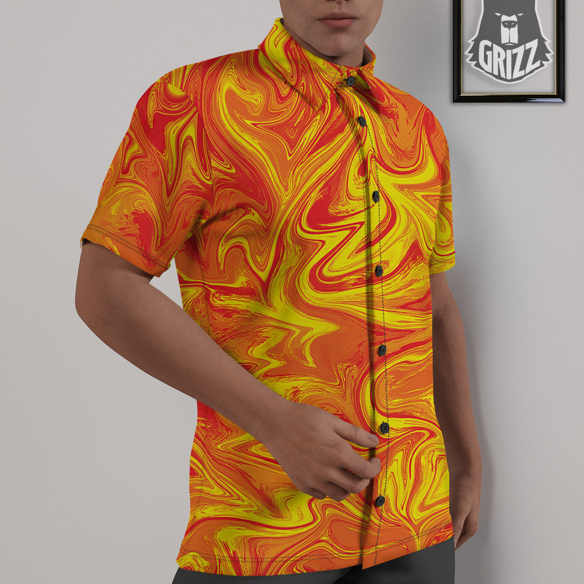 Liquid Psychedelic Trippy Orange Print Untucked Shirts-grizzshop