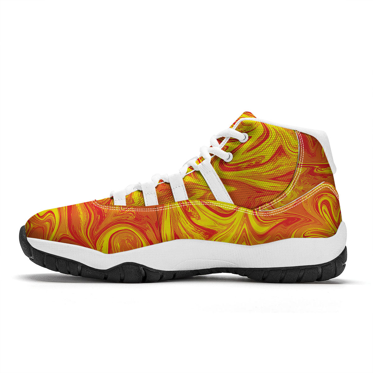 Liquid Psychedelic Trippy Orange Print White Bball Shoes-grizzshop