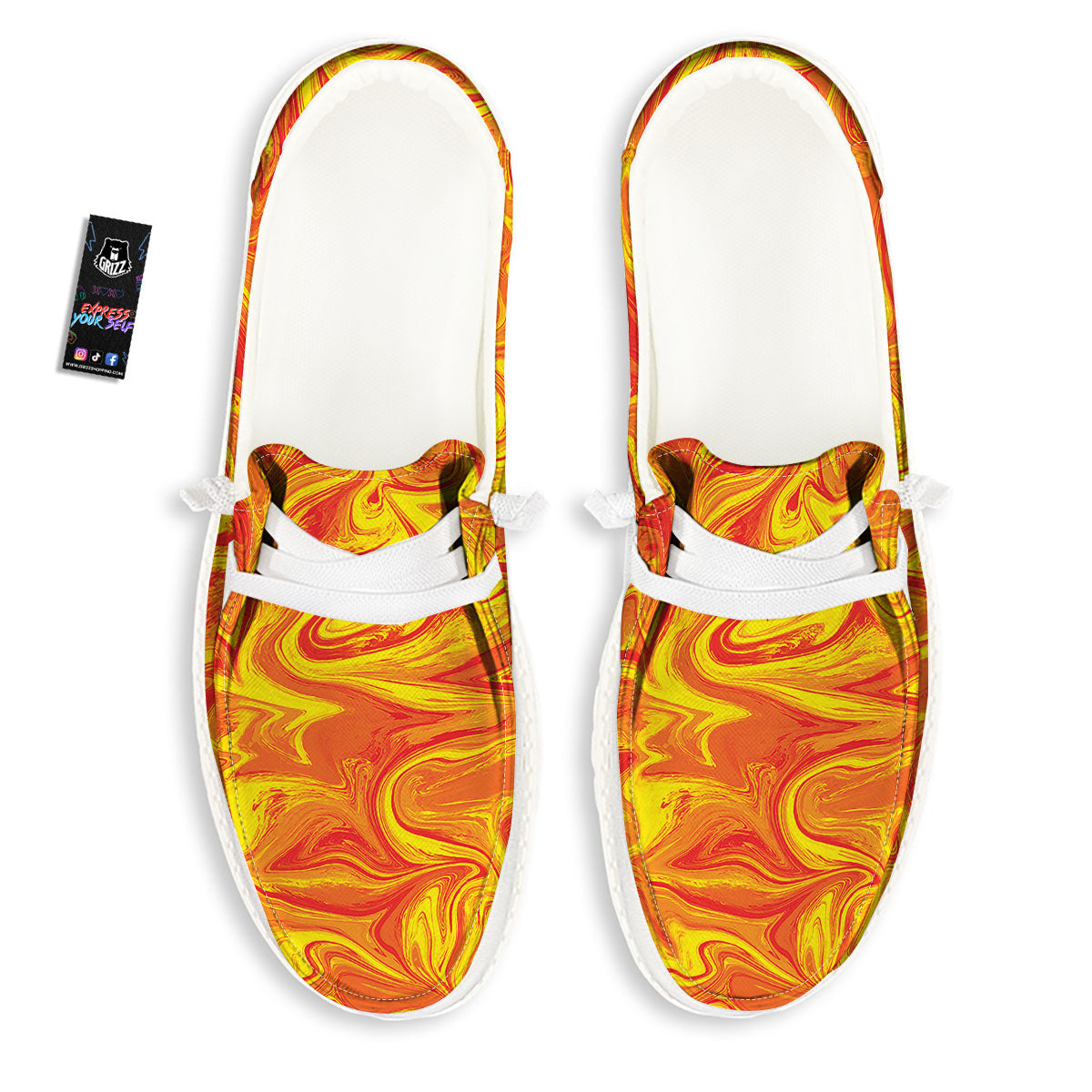 Liquid Psychedelic Trippy Orange Print White Loafers-grizzshop