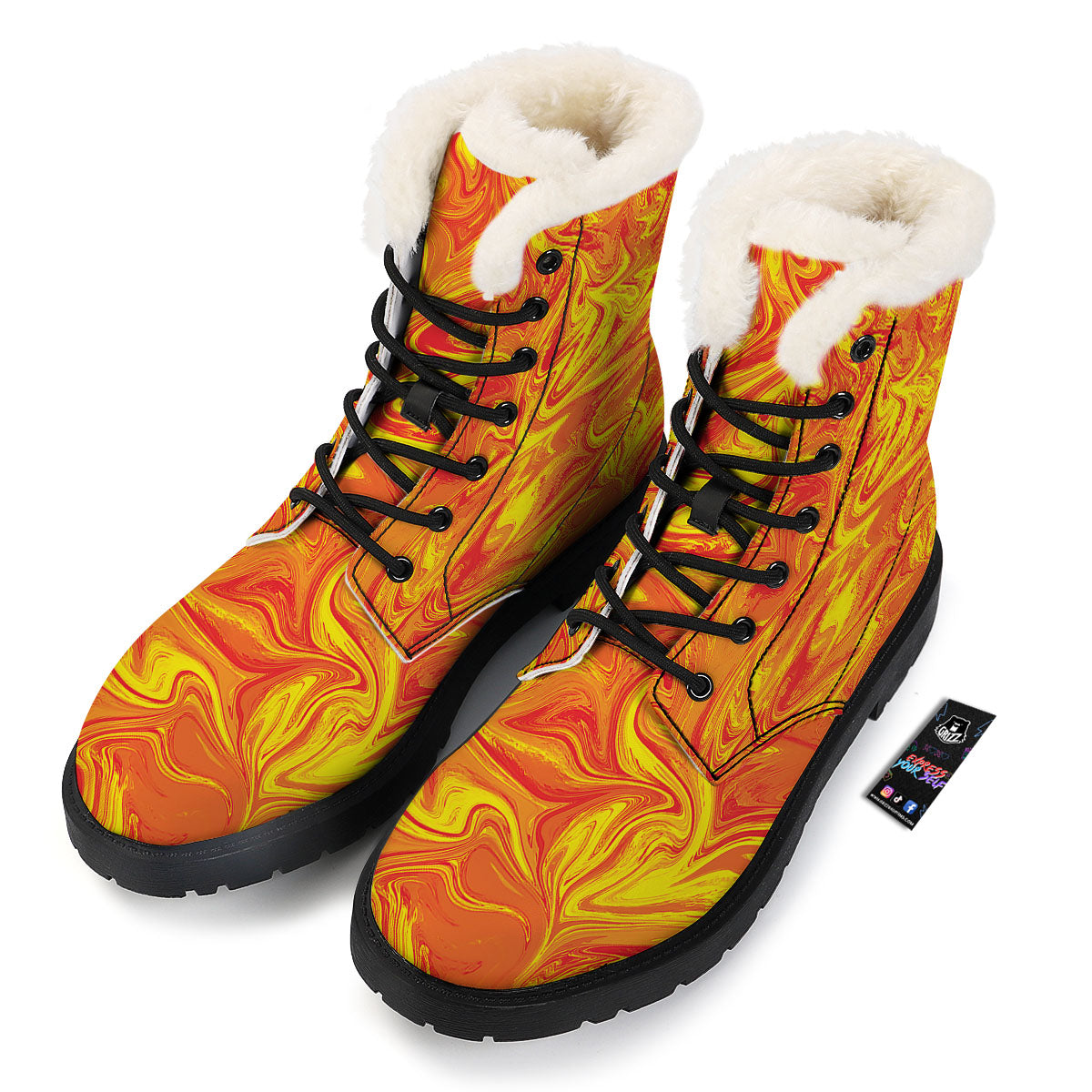 Liquid Psychedelic Trippy Orange Print Winter Boots-grizzshop
