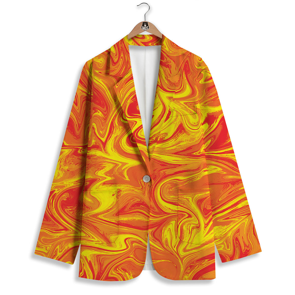 Liquid Psychedelic Trippy Orange Print Women's Blazer-grizzshop