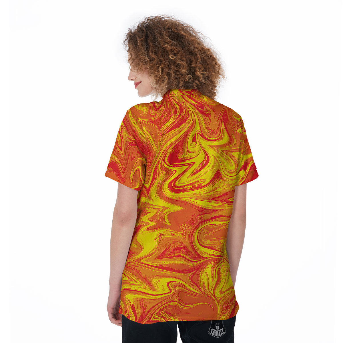 Liquid Psychedelic Trippy Orange Print Women's Golf Shirts-grizzshop