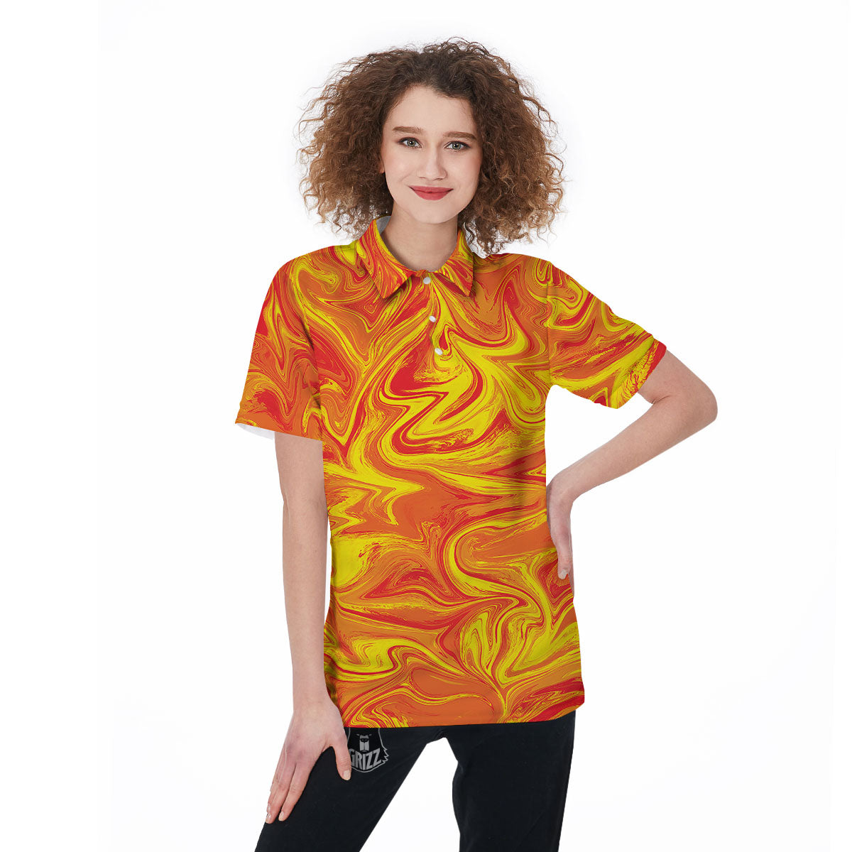 Liquid Psychedelic Trippy Orange Print Women's Golf Shirts-grizzshop