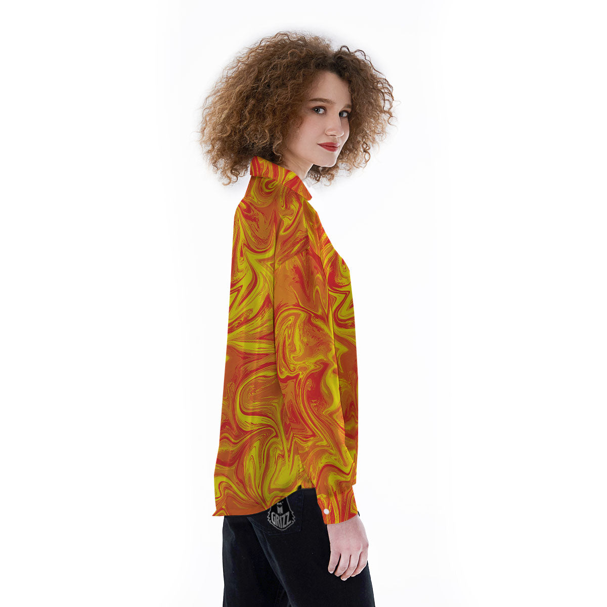Liquid Psychedelic Trippy Orange Print Women's Long Sleeve Shirts-grizzshop