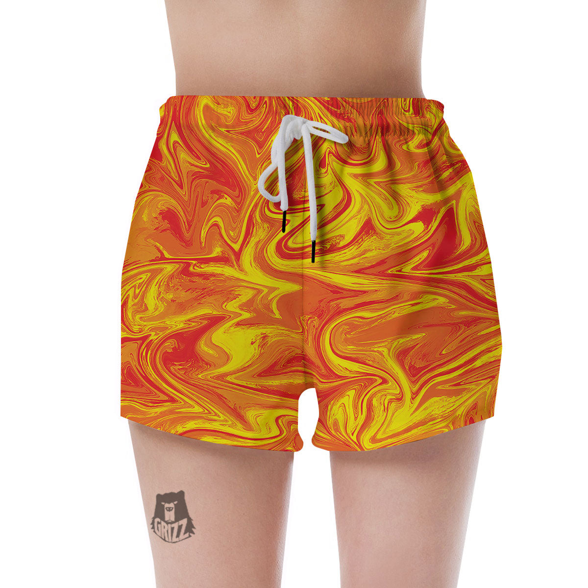 Liquid Psychedelic Trippy Orange Print Women's Shorts-grizzshop