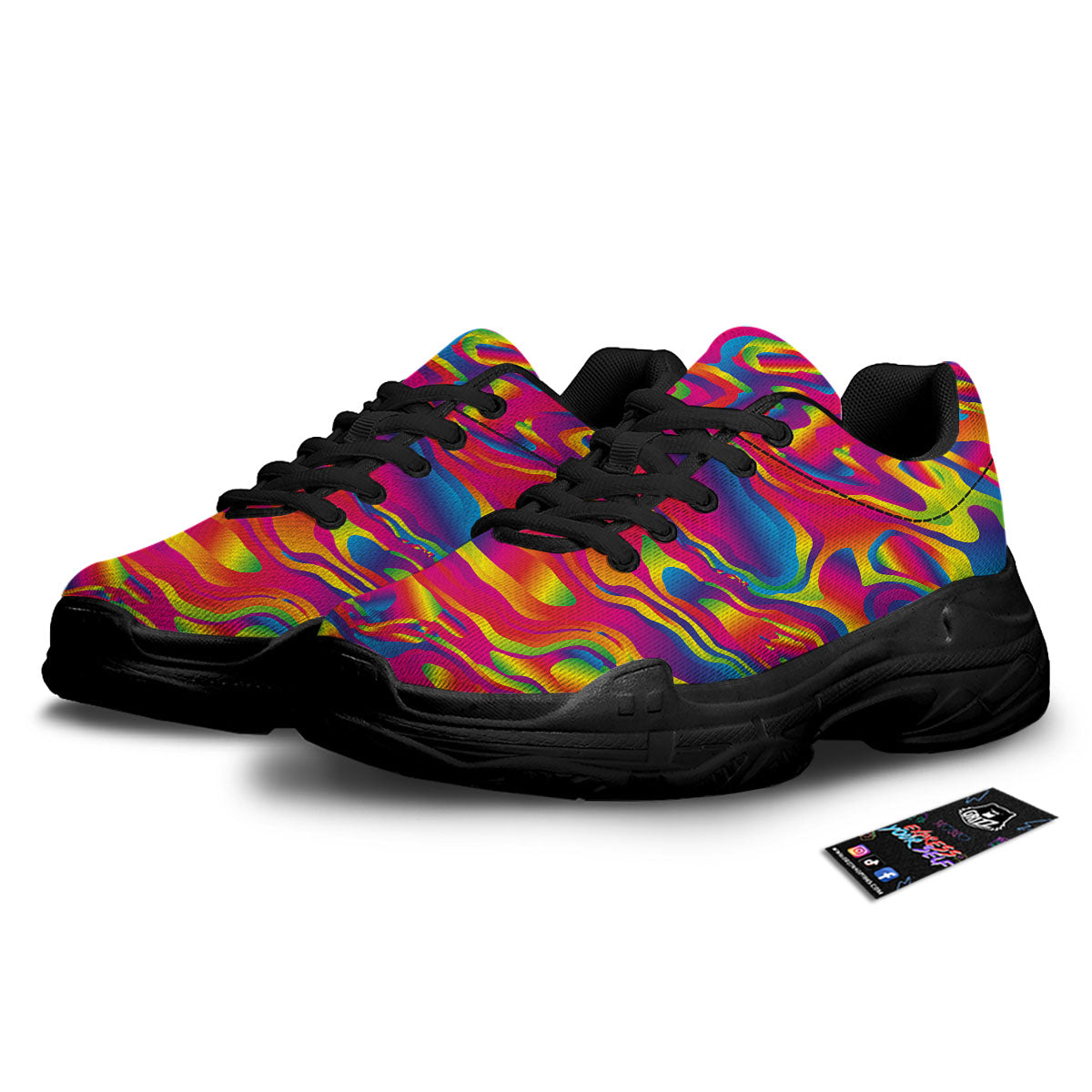 Liquid Trippy Abstract Colorful Print Black Chunky Shoes-grizzshop