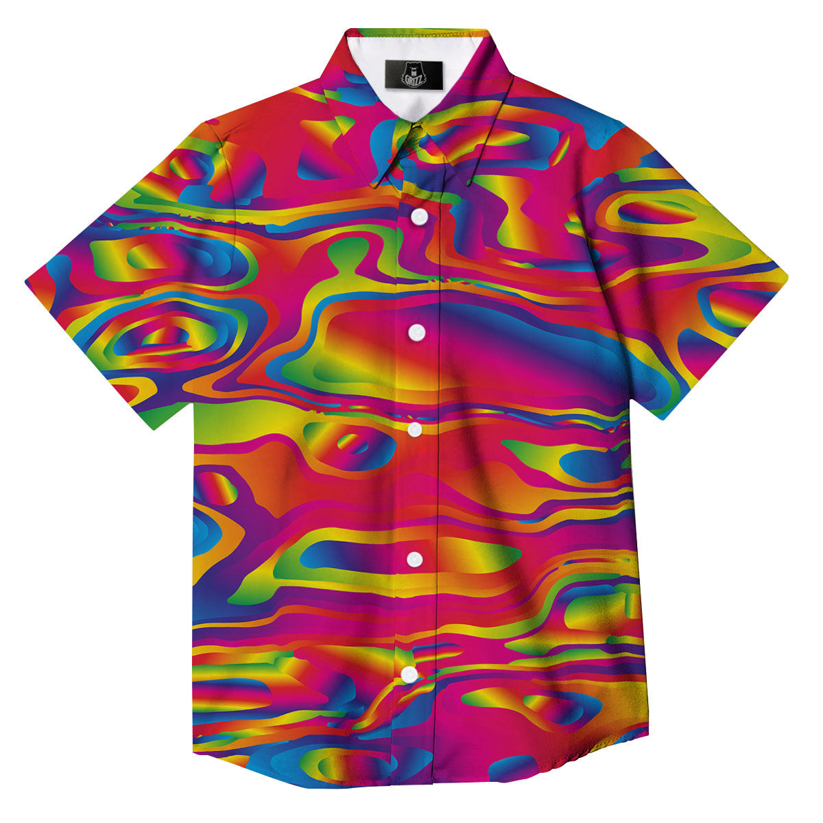 Liquid Trippy Abstract Colorful Print Button Up Shirt-grizzshop