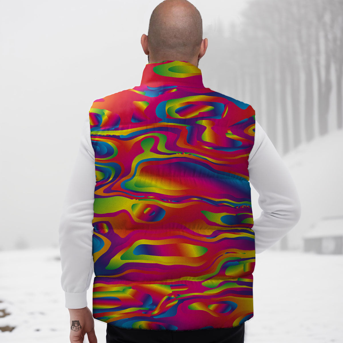 Liquid Trippy Abstract Colorful Print Down Vest