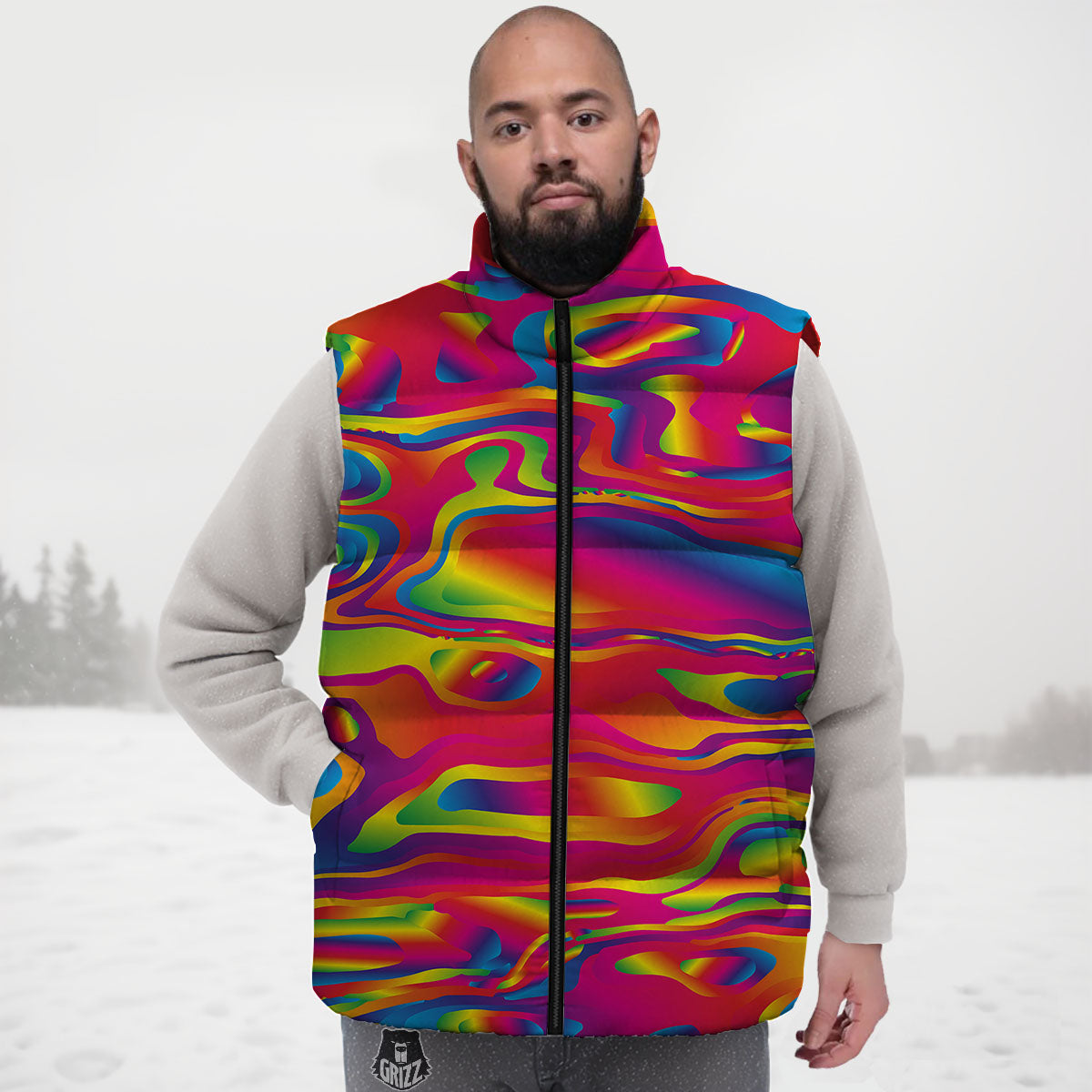 Liquid Trippy Abstract Colorful Print Down Vest