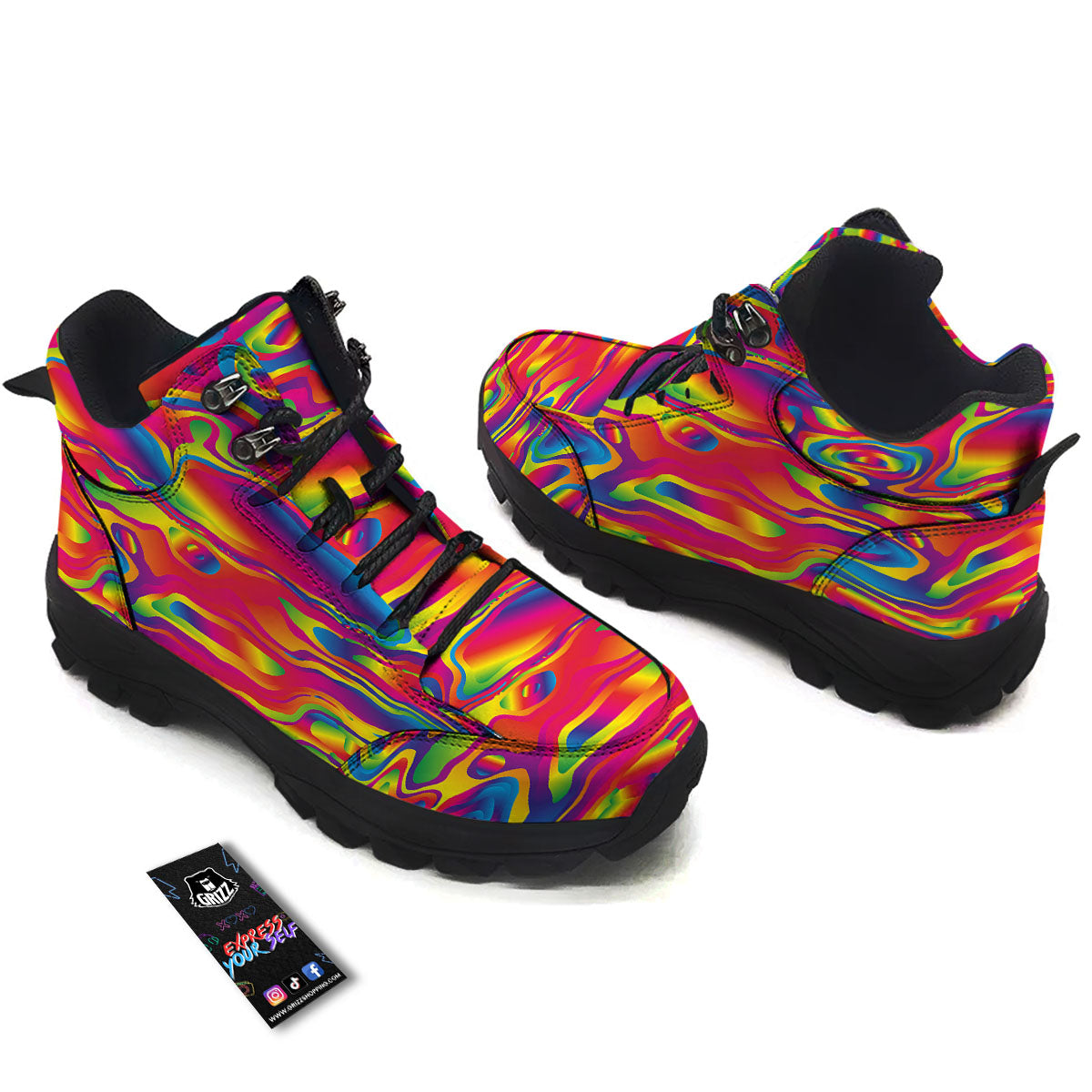 Liquid Trippy Abstract Colorful Print Hiking Shoes-grizzshop