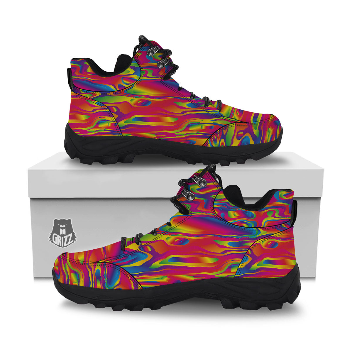 Liquid Trippy Abstract Colorful Print Hiking Shoes-grizzshop