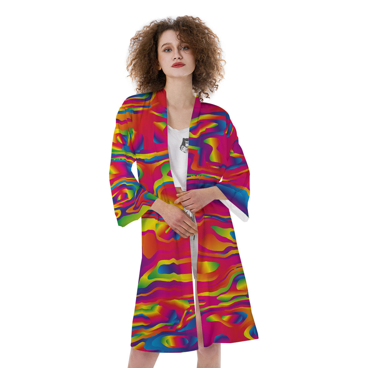 Liquid Trippy Abstract Colorful Print Kimono-grizzshop