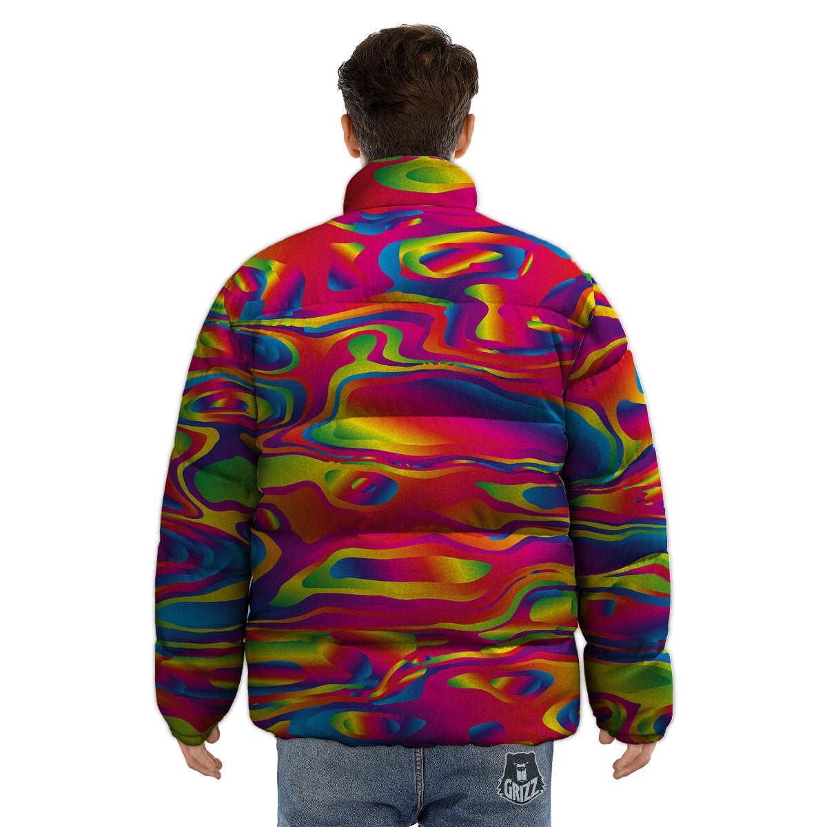 Liquid Trippy Abstract Colorful Print Puffer Jacket-grizzshop