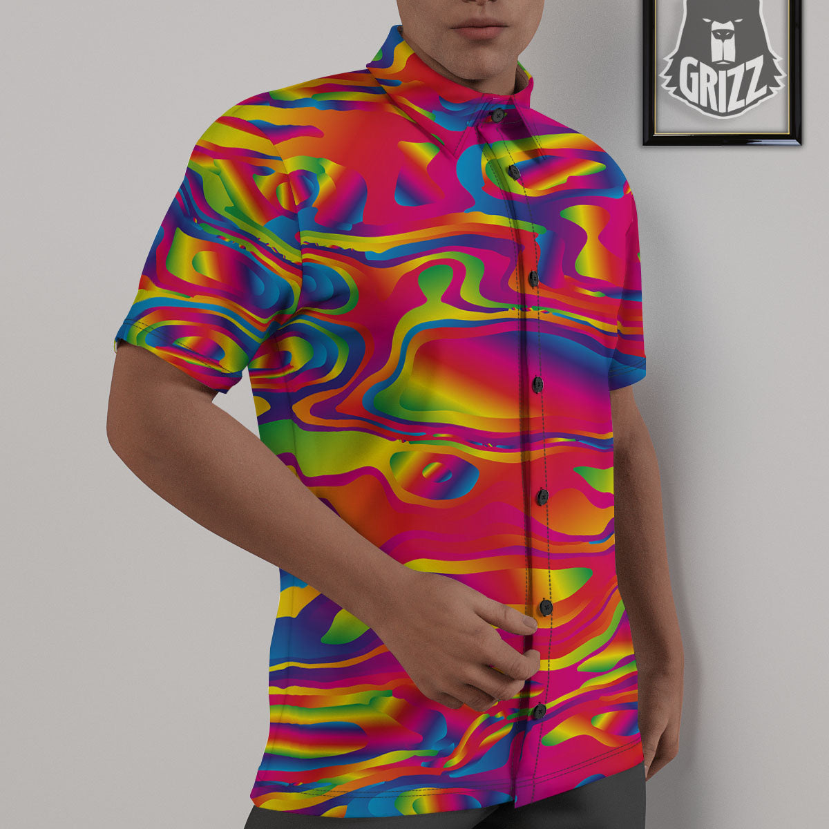 Liquid Trippy Abstract Colorful Print Untucked Shirts-grizzshop
