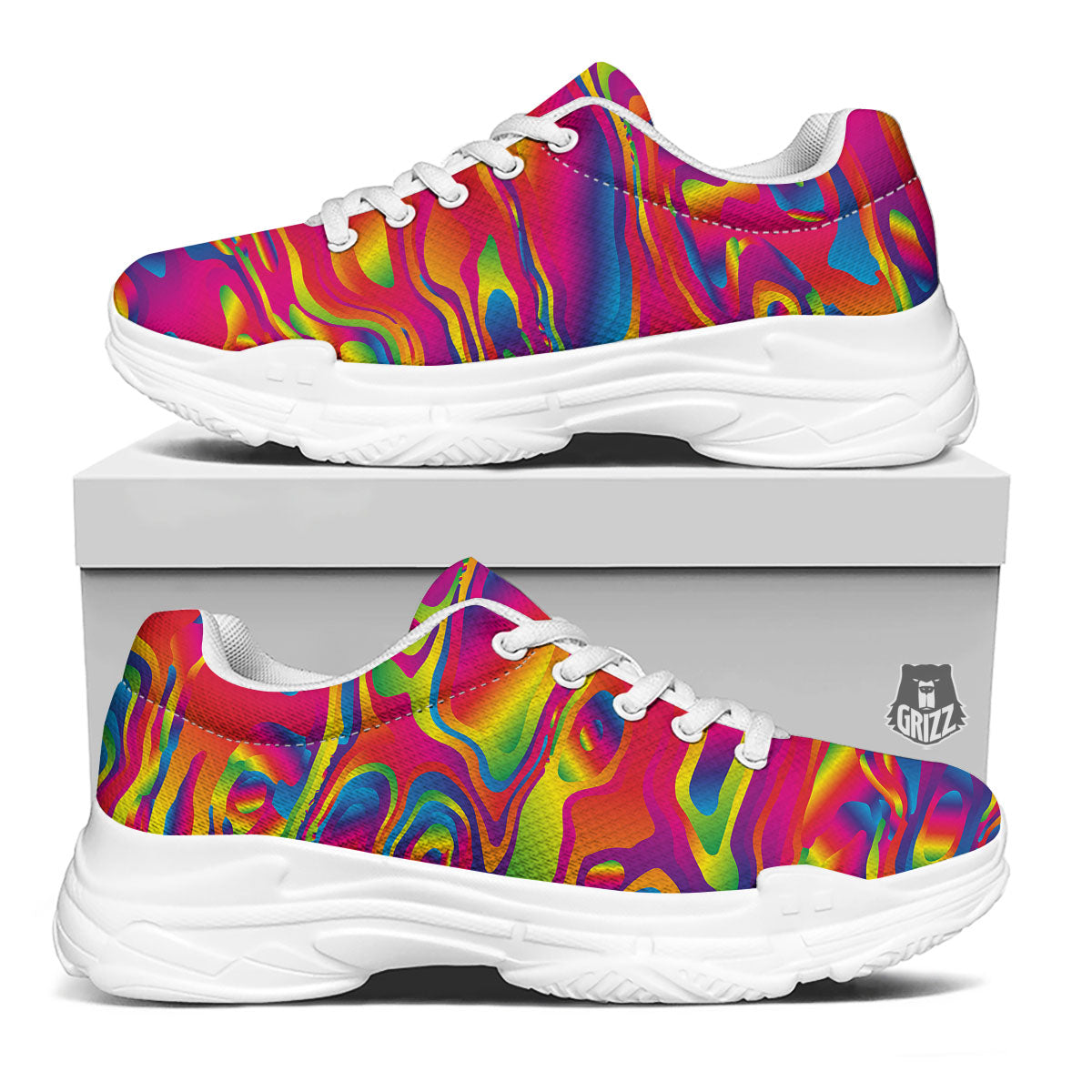 Liquid Trippy Abstract Colorful Print White Chunky Shoes-grizzshop