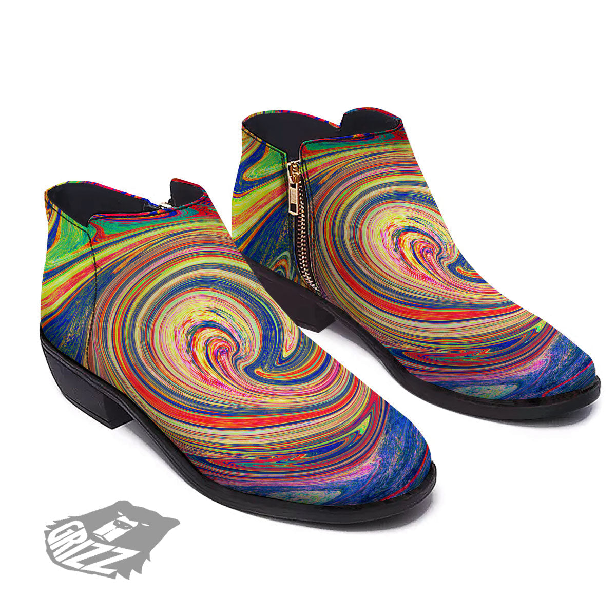 Liquid Trippy Abstract Psychedelic Print Ankle Boots-grizzshop