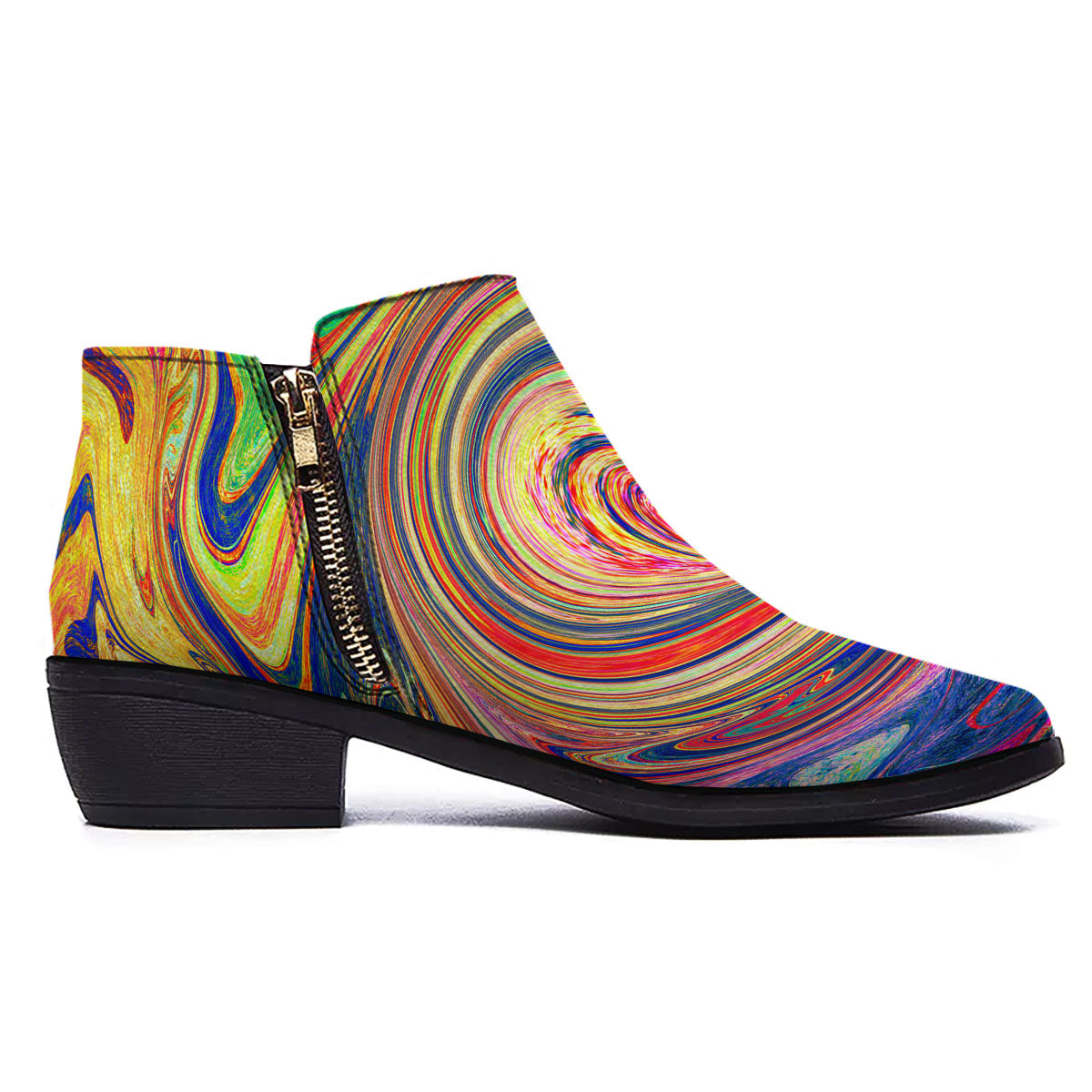 Liquid Trippy Abstract Psychedelic Print Ankle Boots-grizzshop