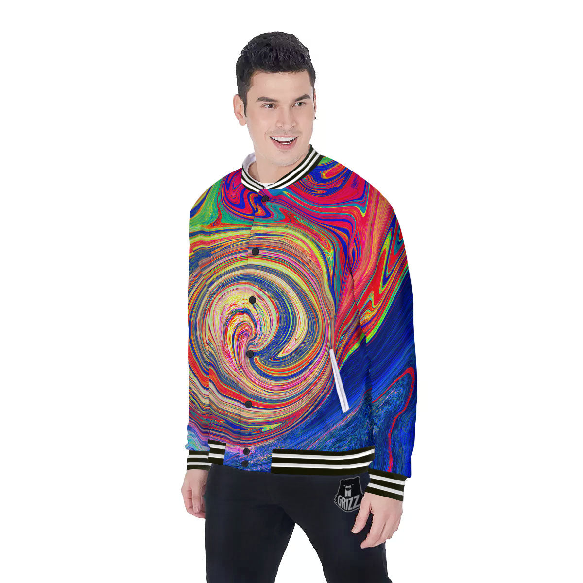 Liquid Trippy Abstract Psychedelic Print Baseball Jacket-grizzshop