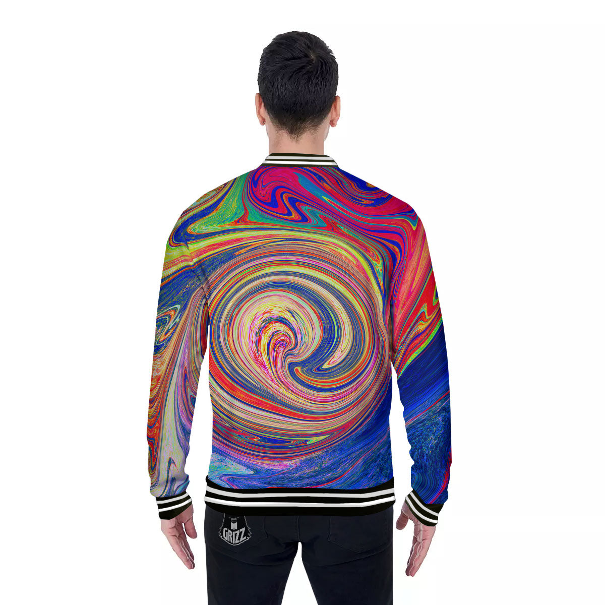 Liquid Trippy Abstract Psychedelic Print Baseball Jacket-grizzshop