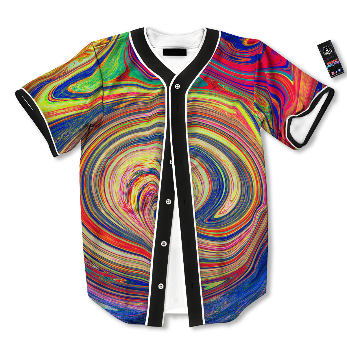 Liquid Trippy Abstract Psychedelic Print Baseball Jersey-grizzshop