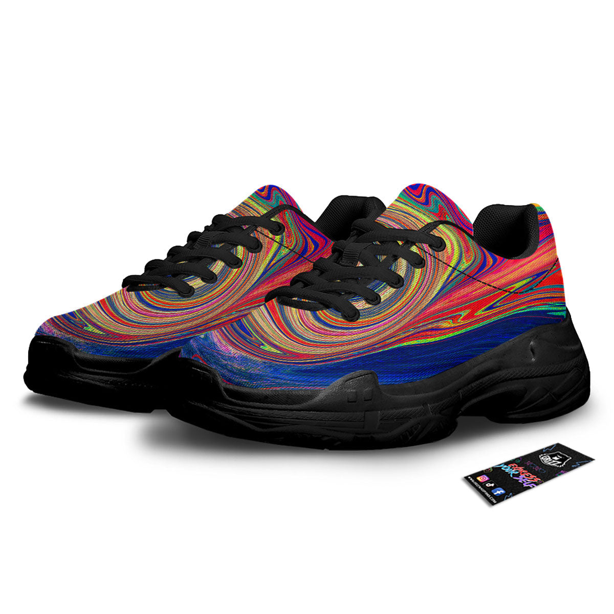 Liquid Trippy Abstract Psychedelic Print Black Chunky Shoes-grizzshop