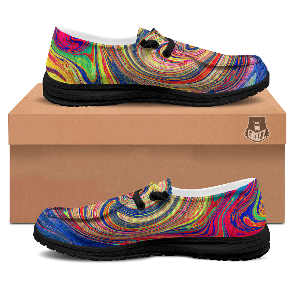 Liquid Trippy Abstract Psychedelic Print Black Loafers-grizzshop